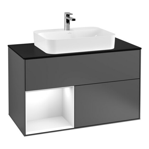 V&B Meuble sous lavabo Finion 100, Pl blanc mat, Rg large gris blanc laqué, Anthracite m