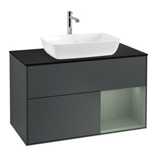 V&B Meuble sous lavabo Finion 100, Pl blanc mat, Rg Olive mat laqué, avec bleu mat laqué