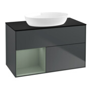 V&B Meuble sous-lavabo Finion 100, Pl blanc mat, Rg Olive mat laqué, avec bleu mat laqué