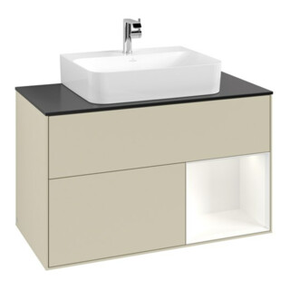 V&B Meuble sous lavabo Finion 100, Pl blanc mat, Rg rouge blanc mat Lac, si Gris mat Lac