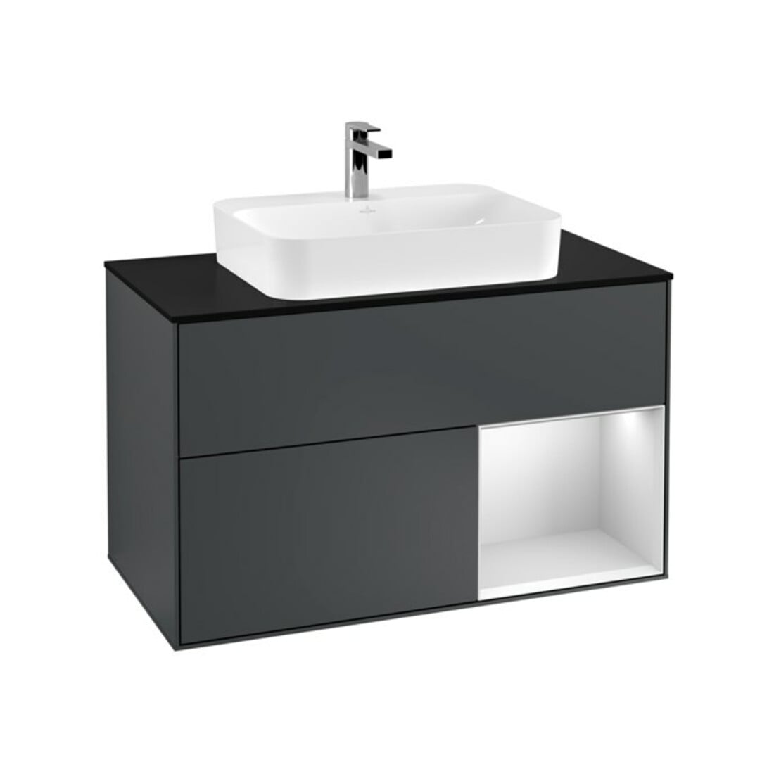 V&B Meuble sous lavabo Finion 100, Pl blanc mat, Rg rouge blanc mat laqué, md bleu mat laqué