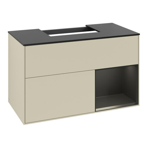 V&B Meuble sous lavabo Finion 100, Pl blanc mat, Rg rouge blanc mat, si Gris mat lacqué