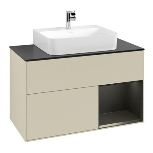 V&B Meuble sous lavabo Finion 100, Pl blanc mat, Rg rouge blanc mat, si Gris mat lacqué
