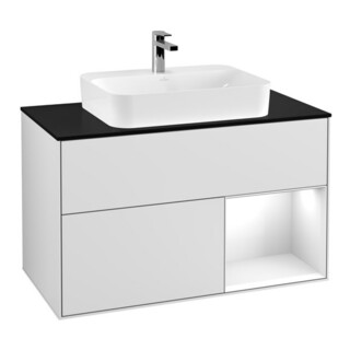V&B Meuble sous-lavabo Finion 100, Pl blanc mat, Rg rouge brillant blanc. Laqué, blanc mat laqué