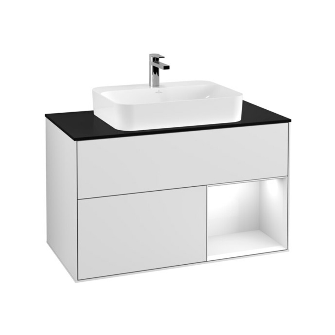 V&B Meuble sous-lavabo Finion 100, Pl blanc mat, Rg rouge brillant blanc. Laqué, blanc mat laqué