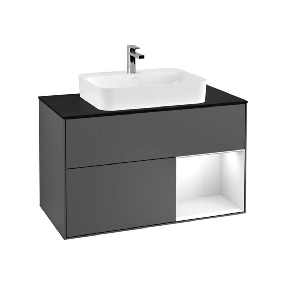 V&B Meuble sous lavabo Finion 100, Pl blanc mat, Rg rouge gris blanc, Anthracite m