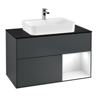 V&B Meuble sous lavabo Finion 100, Pl blanc mat, Rg rouge gris blanc laqué, md bleu mat laqué