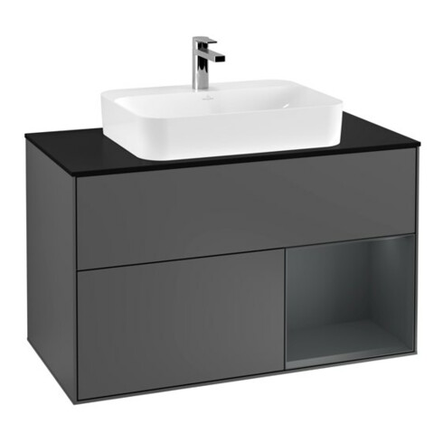 V&B Meuble sous lavabo Finion 100, Pl blanc mat, Rg rouge mat brillant, Anthracite m