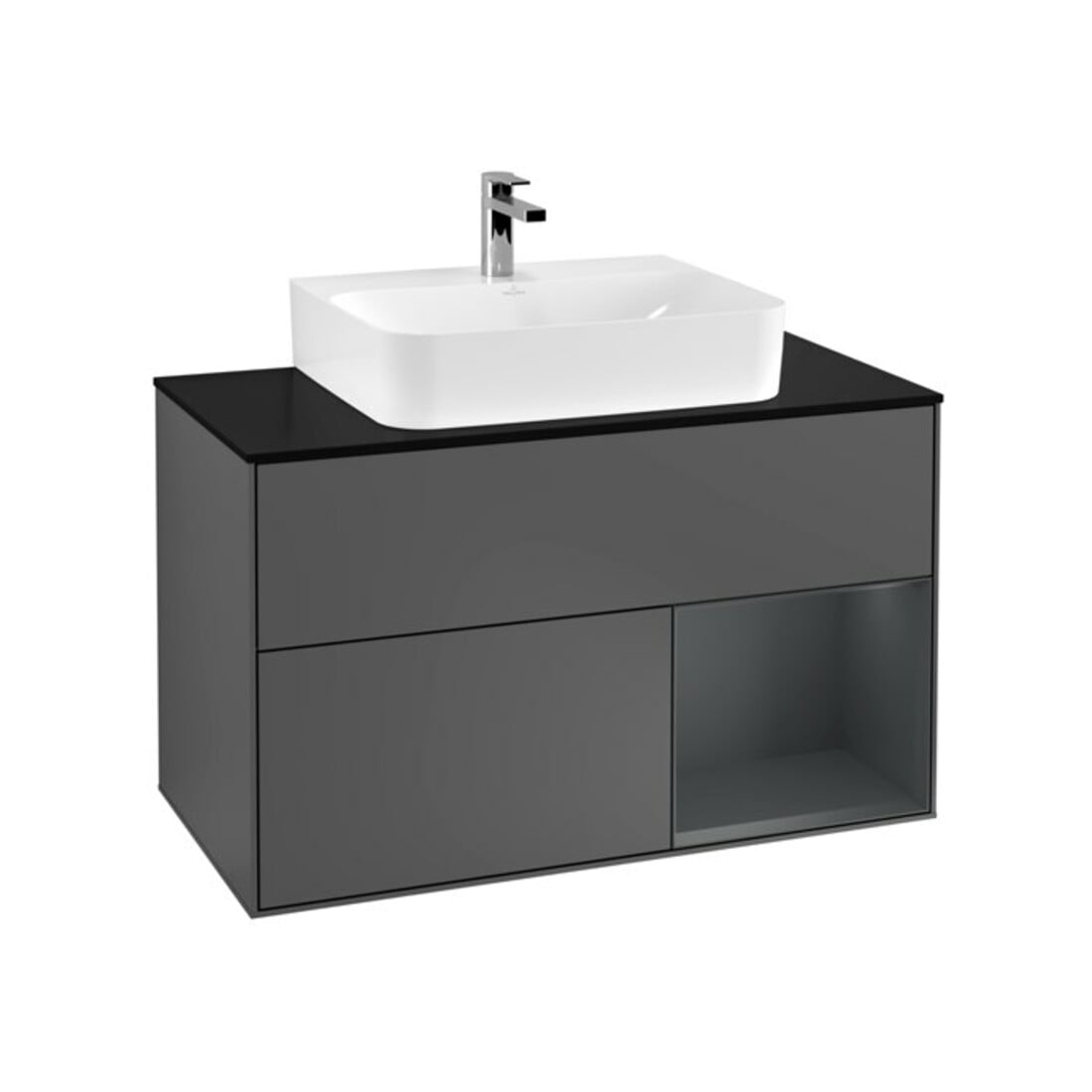 V&B Meuble sous lavabo Finion 100, Pl blanc mat, Rg rouge médium brillant, Anthracite mat