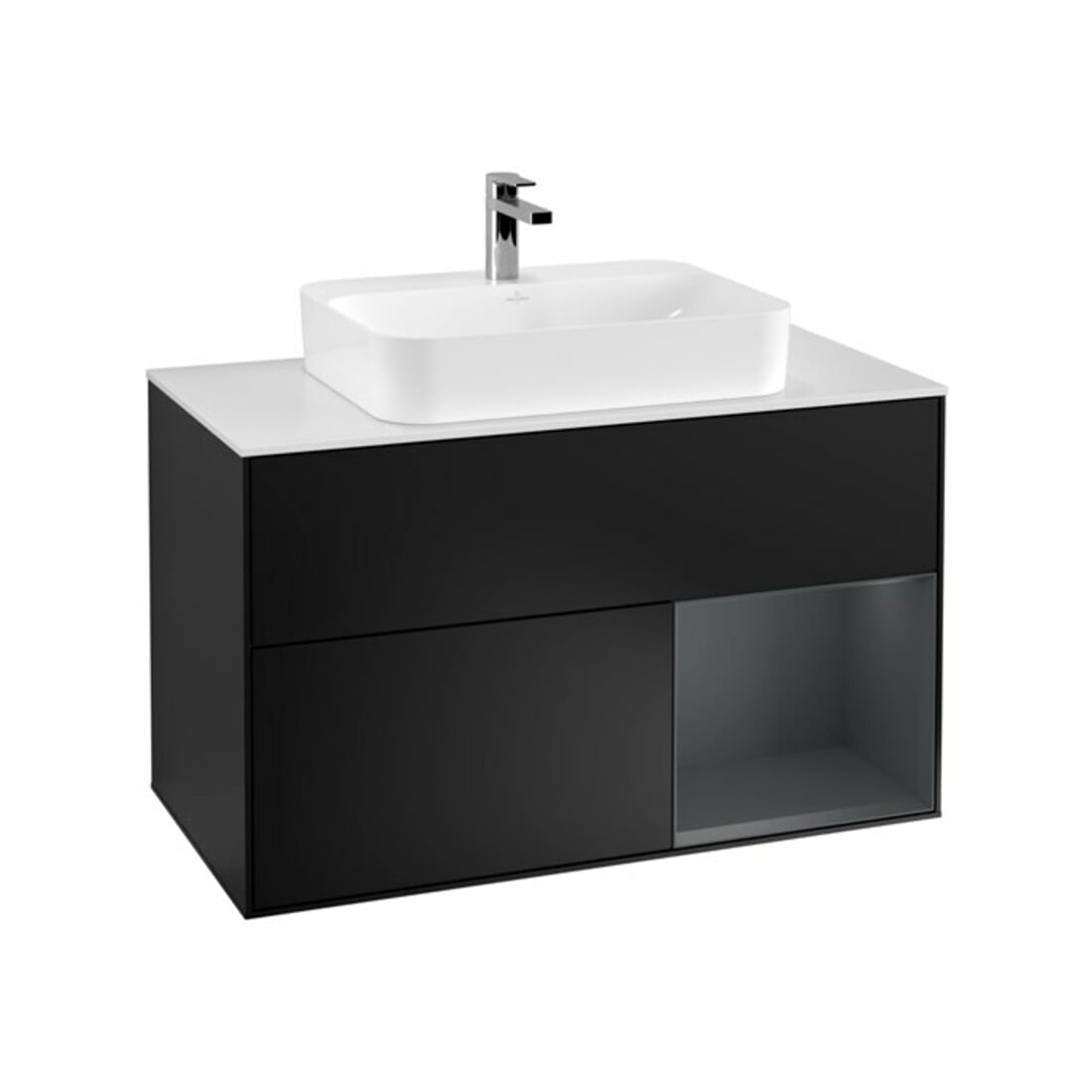 V&B Meuble sous lavabo Finion 100, pl blanc mat, rg rouge moyen brillant, bleu moyen brillant