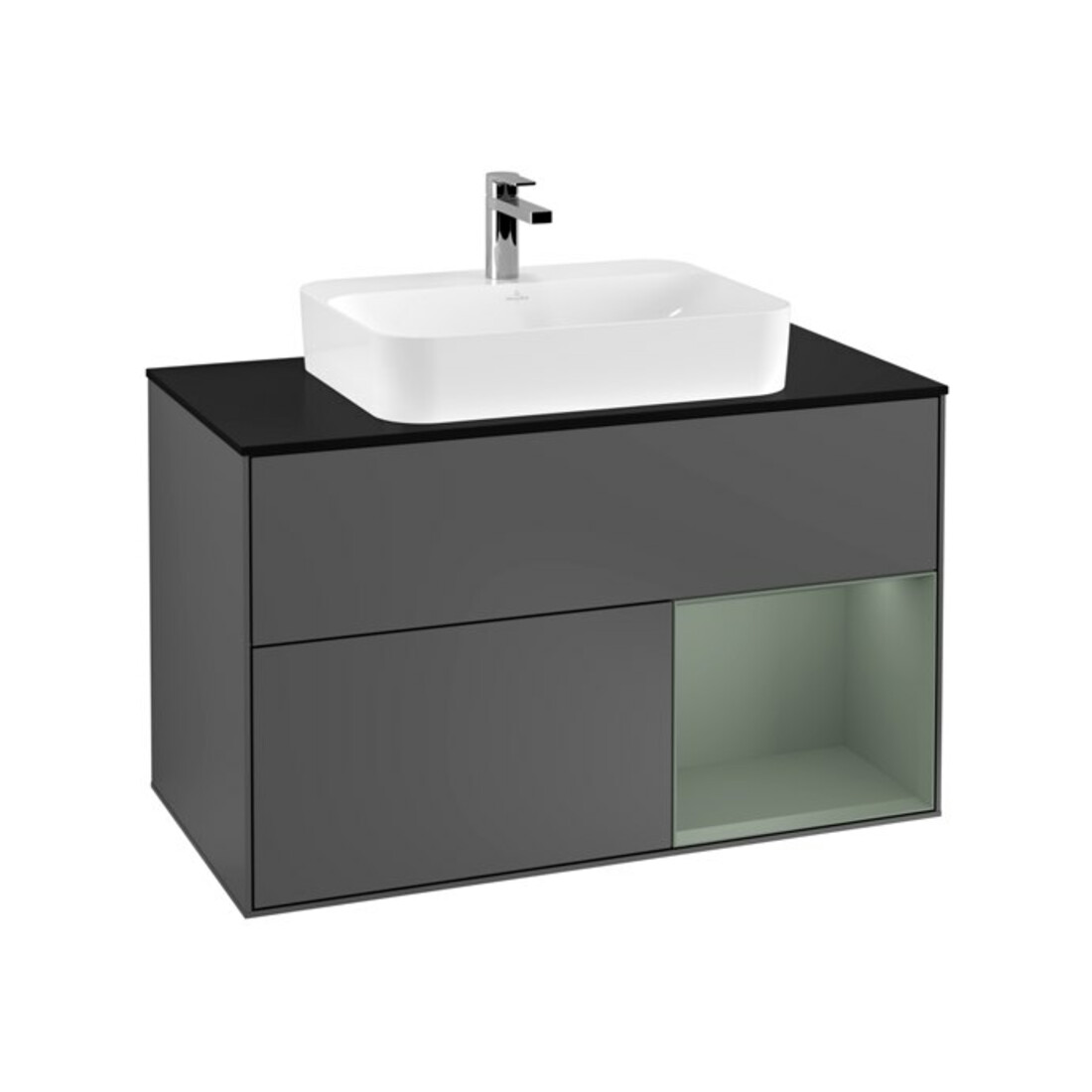 V&B Meuble sous lavabo Finion 100, Pl blanc mat, Rg rouge Olive mat Lac, Anthracite mat