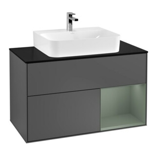 V&B Meuble sous-lavabo Finion 100, Pl blanc mat, Rg rouge Olive mat Lac, Anthracite mat
