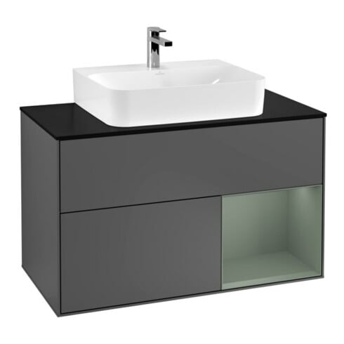 V&B Meuble sous-lavabo Finion 100, Pl blanc mat, Rg rouge Olive mat Lac, Anthracite mat
