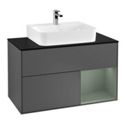 V&B Meuble sous-lavabo Finion 100, Pl blanc mat, Rg rouge Olive mat Lac, Anthracite mat