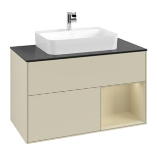 V&B Meuble sous-lavabo Finion 100, Pl blanc mat, Rg rouge si Gris mat Laqué, si Gris mat Laqué