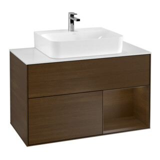 V&B Meuble sous lavabo Finion 100, Pl blanc mat, tiroir à fermeture douce, veinage bois