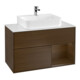 V&B Meuble sous lavabo Finion 100, Pl blanc mat, tiroir à fermeture douce, veinage bois-1