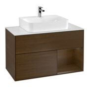 V&B Meuble sous lavabo Finion 100, Pl blanc mat, tiroir à fermeture douce, veinage bois