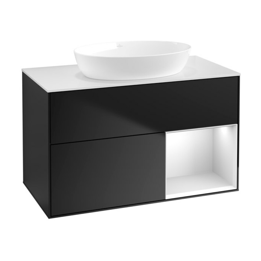 V&B Meuble sous lavabo Finion 100, pl blanc mat, tiroir blanc mat laqué, bleu mat laqué