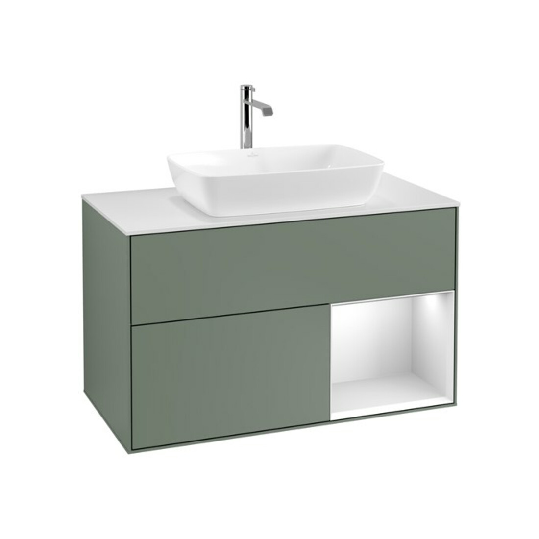 V&B Meuble sous lavabo Finion 100, Pl blanc mat, Tiroir blanc mat laqué, Poignées laquées