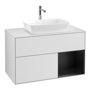 V&B Meuble sous lavabo Finion 100, Pl blanc mat, Tiroir bleu mat laqué, blanc mat laqué