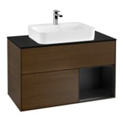 V&B Meuble sous lavabo Finion 100, Pl blanc mat, Tiroir droite blanc mat Lac, noyer veinée
