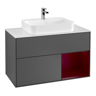 V&B Meuble sous-lavabo Finion 100, pl blanc mat, tiroir droite Peo, anthracite mat