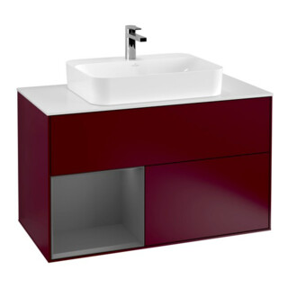 V&B Meuble sous lavabo Finion 100, pl blanc mat, tiroir gauche anthracite mat, poignée m