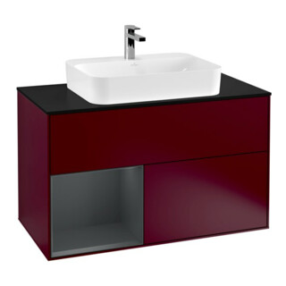 V&B Meuble sous-lavabo Finion 100, Pl blanc mat, tiroir gauche avec blanc mat, poignée métal