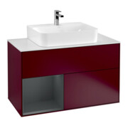 V&B Meuble sous-lavabo Finion 100, Pl blanc mat, Tiroir gauche avec lac, Poignée métal