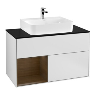 V&B Meuble sous lavabo Finion 100, pl blanc mat, tiroir gauche, blanc mat Lac