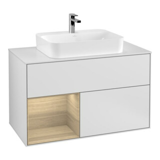 V&B Meuble sous lavabo Finion 100, pl blanc mat, tiroir gauche, blanc mat laqué