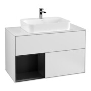 V&B Meuble sous lavabo Finion 100, pl blanc mat, tiroir gauche, bleu mat laqué, blanc mat laqué