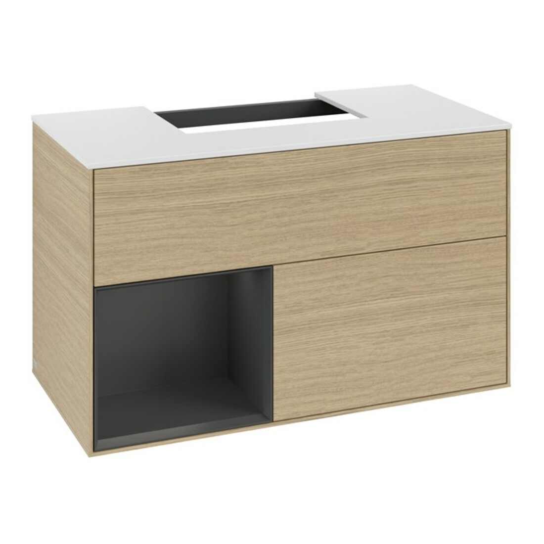 V&B Meuble sous lavabo Finion 100, Pl blanc mat, Tiroir gauche, Gris mat laqué, Oa ven