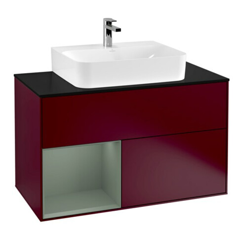 V&B Meuble sous-lavabo Finion 100, pl blanc mat, tiroir gauche, huile mat, poignée m