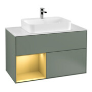 V&B Meuble sous lavabo Finion 100, Pl blanc mat, Tiroir gauche, Or mat, Poignée mat laquée