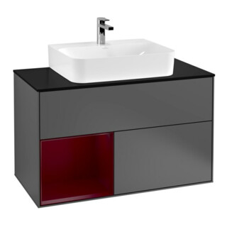 V&B Meuble sous-lavabo Finion 100, pl blanc mat, tiroir gauche Peo, anthracite mat
