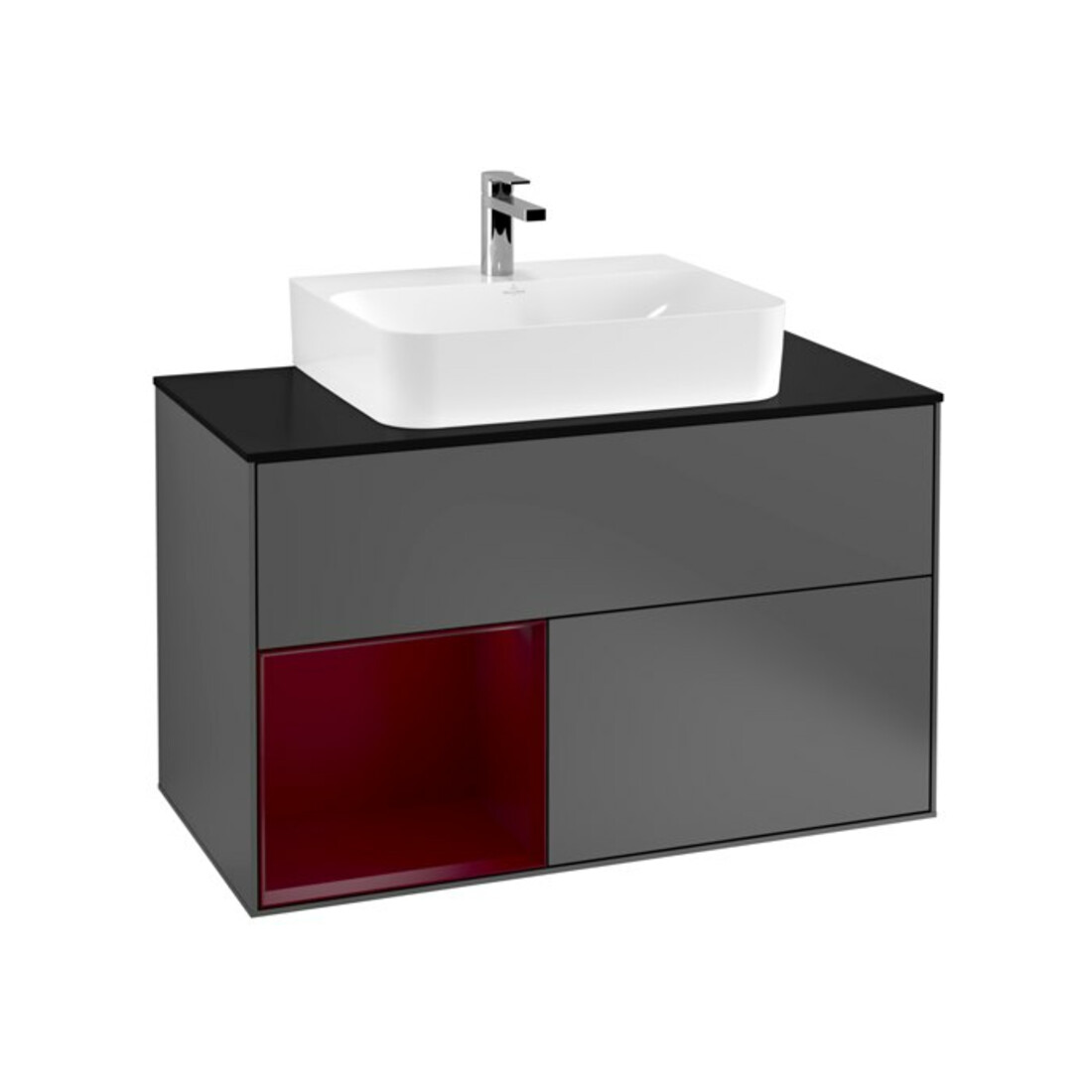 V&B Meuble sous-lavabo Finion 100, pl blanc mat, tiroir gauche Peo, anthracite mat