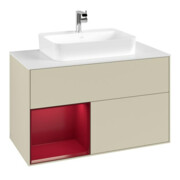 V&B Meuble sous lavabo Finion 100, Pl blanc mat, tiroir gauche Peo, gris moyen laqué-4