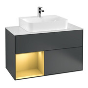 V&B Meuble sous lavabo Finion 100, Pl blanc mat, Tiroir gauche, poignée métal brillant mat Lac