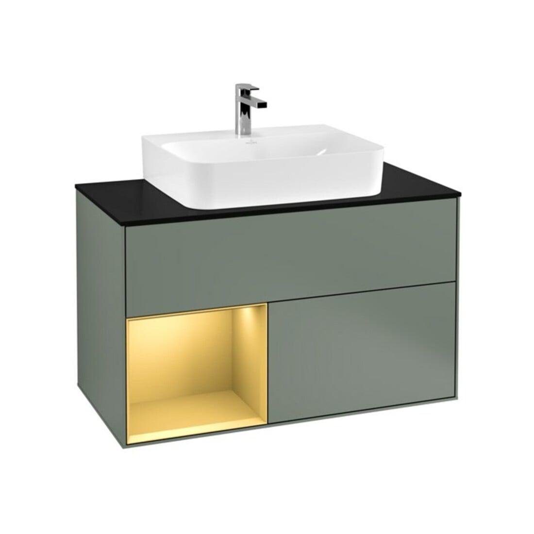 V&B Meuble sous lavabo Finion 100, pl blanc mat, tiroir gauche, poignée métal laqué