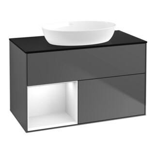 V&B Meuble sous lavabo Finion 100, Pl blanc mat, Tiroir global blanc laqué, Anthracite m
