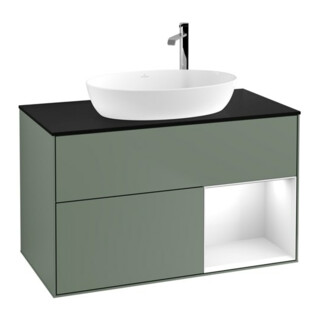 V&B Meuble sous lavabo Finion 100, Pl blanc mat, Tiroir global blanc laqué, Poignée métal laqué