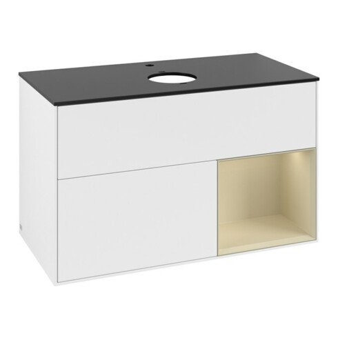 V&B Meuble sous lavabo Finion 100, Pl blanc mat, Tiroir gris mat Lac, blanc mat Lac