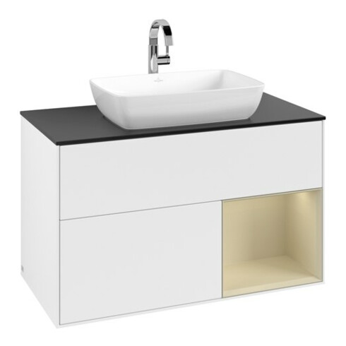 V&B Meuble sous lavabo Finion 100, Pl blanc mat, Tiroir gris mat Lac, blanc mat Lac