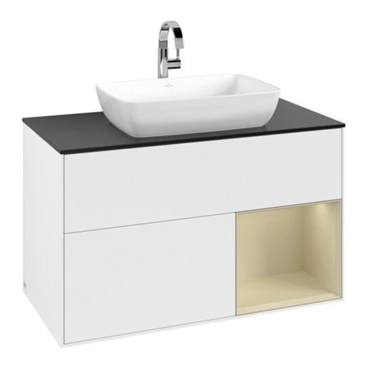 V&B Meuble sous lavabo Finion 100, Pl blanc mat, Tiroir gris mat Lac, blanc mat Lac