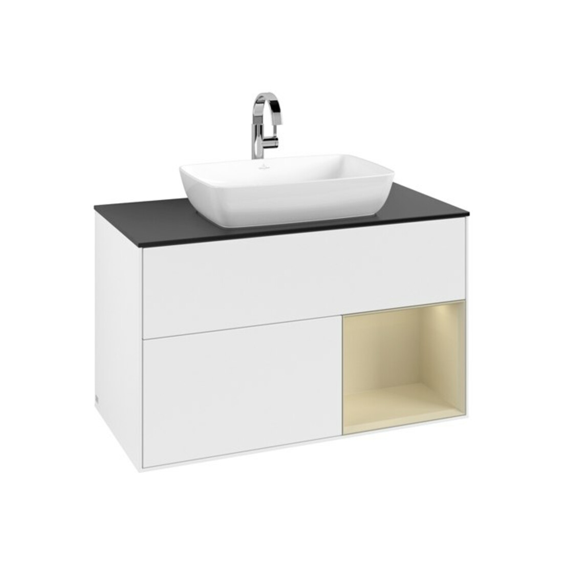 V&B Meuble sous lavabo Finion 100, Pl blanc mat, Tiroir gris mat Lac, blanc mat Lac