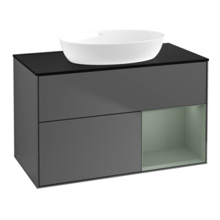V&B Meuble sous lavabo Finion 100, Pl blanc mat, Tiroir huile mat, Anthracite m