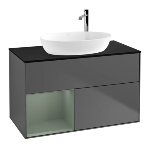 V&B Meuble sous lavabo Finion 100, Pl blanc mat, Tiroir huile mat, Anthracite mat