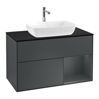 V&B Meuble sous lavabo Finion 100, Pl blanc mat, Tiroir médium mat laqué, médium bleu mat laqué